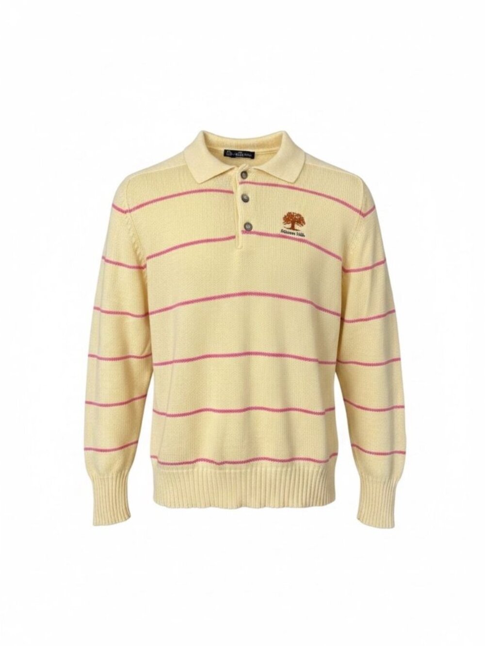 Kenneth Gordon Wakefield Isle Yellow Striped Henley Golf Sweater Size Large
